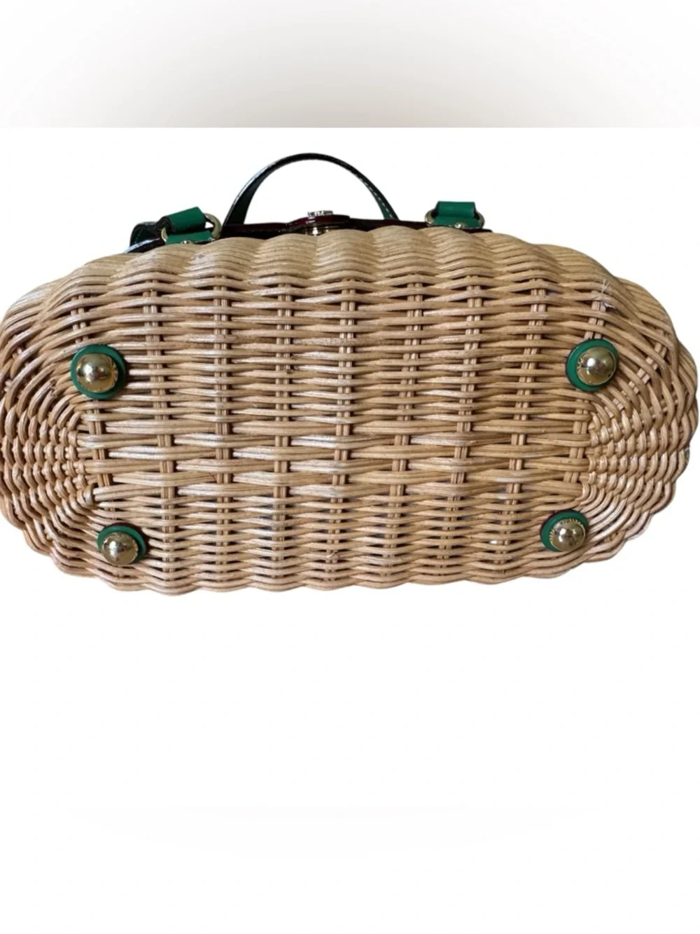 Frances Valentine Willow Wicker Basket Satchel Bag Natural and Green - Picture 6 of 11